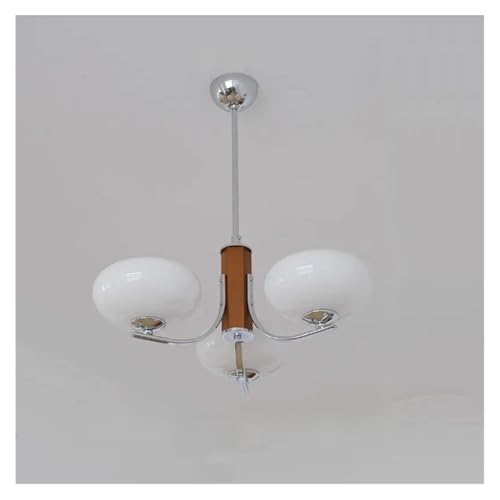 Lustre en bois vintage Bauhaus en verre opalin chic à 3 branches