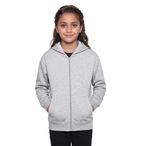 GW CLASSY OUTFIT Sudadera con capucha unisex con cremallera para niños y niñas, de forro polar, con cremallera, de polietileno, para la escuela, informal, a la moda, talla 4 13 años, H gris., 13 14
