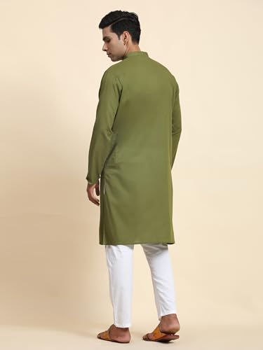 Image of Men's Pure Cotton Solid Kurta Pajama Set Mandarin Collar Casual Yoga Dress