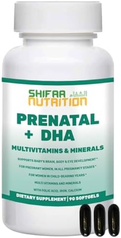 Halal Prenatal Vitamins with DHA and Folic Acid | High Potency 90 Softgels, Keto-Friendly | Vitamin C 120mg, DHA 250mg, Folic Acid 800mg, EPA 90mg, Biotin & Iodine