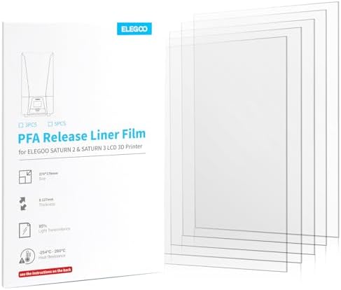 ELEGOO 5PCS PFA Release Liner Film for Saturn 2/8K/3/4/4 Ultra/4 Ultra 16K Resin 3D Printer 273x176mm, 0.127mm Thickness with Stronger Release Functionality and 92% Light Transmittance