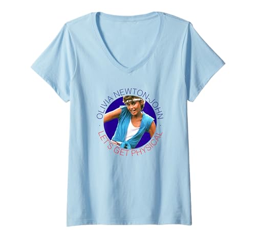 Womens Olivia Newton-John Lets Get Physical Circle Photo V-Neck T-Shirt