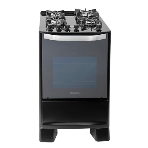 SUGGAR FOGÃO MASTER GRILL PRETO MESA DE VIDRO 4 BOCAS TRIPLA CHAMA GRILL 110V TREMPE FERRO FUNDIDO A
