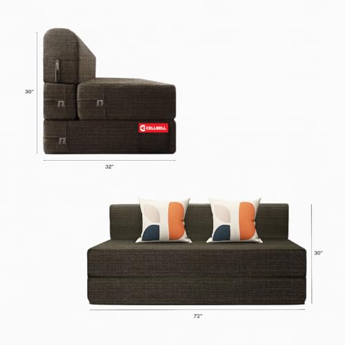 Image of CELLBELL Comfy Sofa Cum Bed 6x6.5 Feet | Foldable Dual Use Couch Bed with Soft Cushions, Washable Fabric Cover & Sturdy Frame | Space Saving Modern Design for Living Room, Bedroom & Guest Use (Grey)