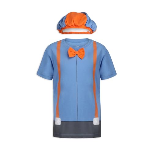 Blippi Roleplay Shirt and Hat Roleplay Set with Printed Bow Tie and Suspenders, Orange/Blue - Blue - 3 Years