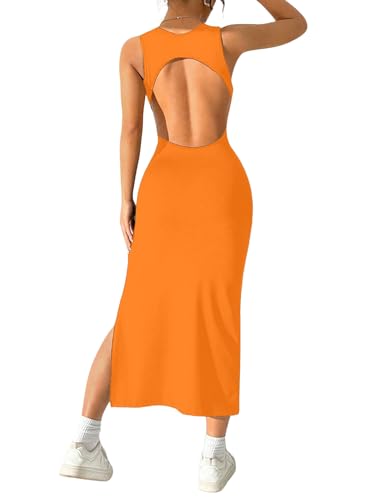 Image of Aahwan Women Bodycon Black Solid Simple Sleeveless Fish Tail Hem Backless Dress