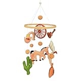Western Mobile Cowboy Nursery Decor Cowboy Mobile for Crib Ceiling Nursery Mobile Cowboy hat Cloud Cactus Guitar Wheel Horse Money Bag Boots Decoration for Room Decor Newborn Gift