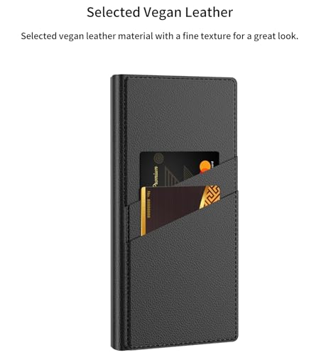 Image of Midkart Leather Flip Cover Compatible with Samsung Galaxy S25 Ultra with Card Holder Built-in Kickstand Inner Hard PC Full Body and Camera Protection Case, Black