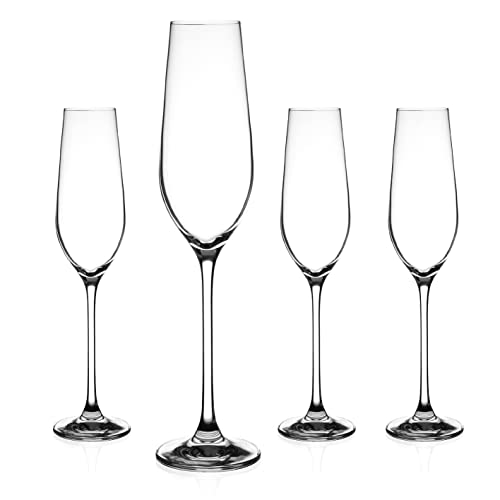 DIAMANTE Champagne Flutes Crystal Prosecco Glasses - ‘Auris’ Collection Undecorated Crystal - Set of 4