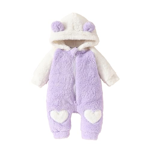 Image of Socutebabe Newborn Baby Girl Fall Winter Clothes Fleece Romper Jumpsuit Bear Ears Hooded Zipper Hoodies One Piece Warm Suiit