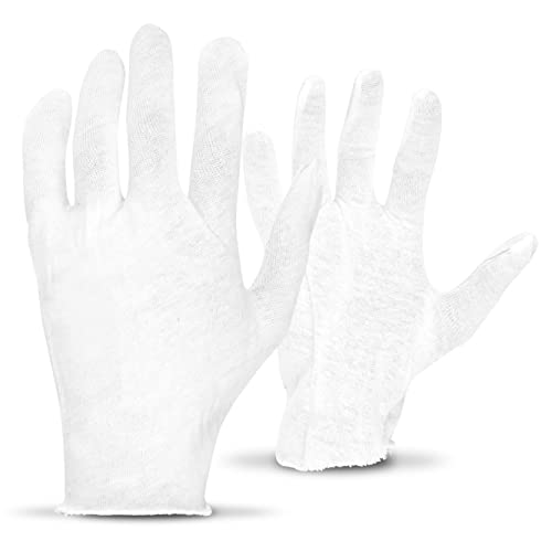 White Inspection Gloves, 100% Soft Cotton, 12-Pairs, Medium Weight, Handling Antiques, Costume Wear, Dry Hand Repair #TOP4