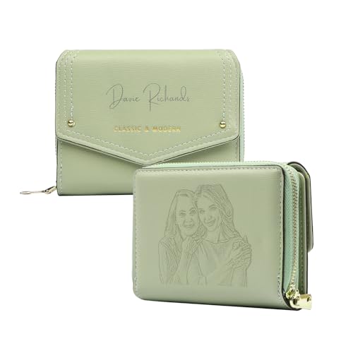 lorajewel Carteras para Mujer Personalizado con Foto Nombre Cartera de Bolsillo de Cuero PU con Tarjetero Dinero en Efectivo Monedas Regalos para Mujeres (B-Verde)