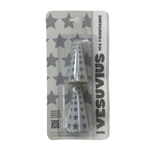 Exclusive Online-Mini Vesuvius Ice Fountains –Silver Star Sparklers for Parties, Weddings, Birthdays, Bonfire Night, Halloween, Christmas & New Year – Pack of 2 Cone Shape Ice Fountain Candles