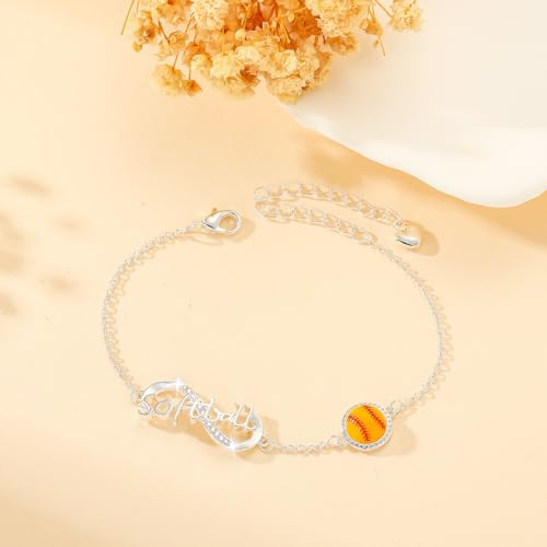 Image of Softball /Volleyball /Soccer /Basketball Bracelet for Girls Teen Women,14K Gold Plated Infinity Charm Link Bracelet Sports Accessories Jewelry Gifts for Lovers Players Team Coach