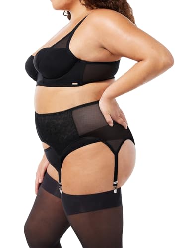 Plus Size Lace Garter Belt with 6 Vintage Metal Clips for Thigh Highs Stockings2