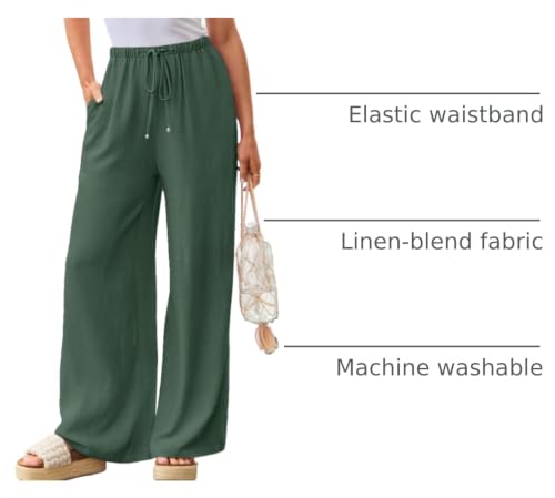 Image of LILLUSORY Women's Linen Summer Palazzo Pants Flowy Wide Leg Beach Pants with Pockets