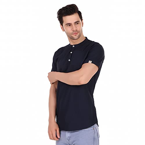 Image of MADE IN THE SHADE 100% Cotton Men's Mandarin /Chinese Neck Casual Short Kurta, Half Sleeve