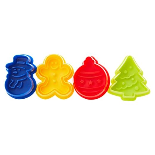 Ibili 733100 Lot de 4 emporte-pièces avec poussoir Noël