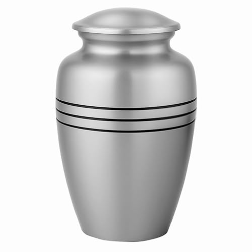 Image of ALPHA Living HOME Urns for Human Ashes Adult Female and Male 200+ Cubic Inches, Decorative Burial Urn, Funeral Cremation Urns for Women and Men, Handcrafted Urn for Ashes Adult (Silver Black)
