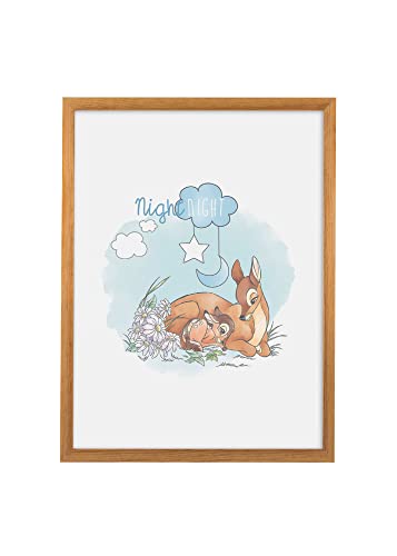Komar Cadre photo en bois Oak avec tableau mural Bambi Good Night en kit - Dimensions : 30 x 40 cm - Décoration murale, cerf, enfants