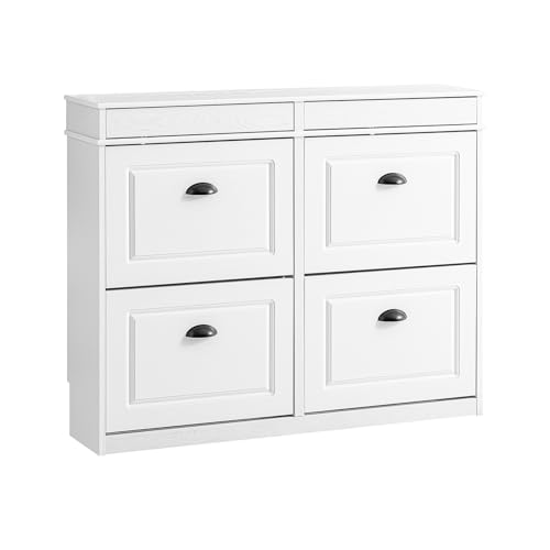 SoBuy Mueble Zapatero Estrecho Entrada Recibidor, Zapatero Blanco Estrecho con Cajón, Diseño Vintage Madera Blanca, Mueble Recibidor 24 cm Fondo, 105x24x85 cm, FSR79-WG