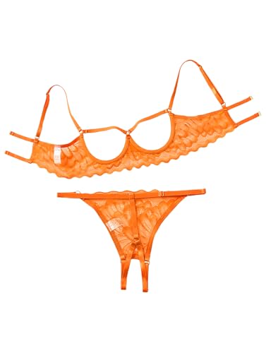 Image of Lilosy Sexy Underwire Floral Lace Sheer Lingerie Set for Women See Through Bra and Panty 2 Piece