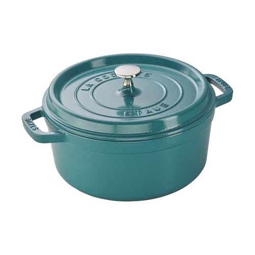 Image of STAUB Cast Iron Round Cocotte, Dutch Oven, 4-quart, serves 3-4, Made in France, Turquoise