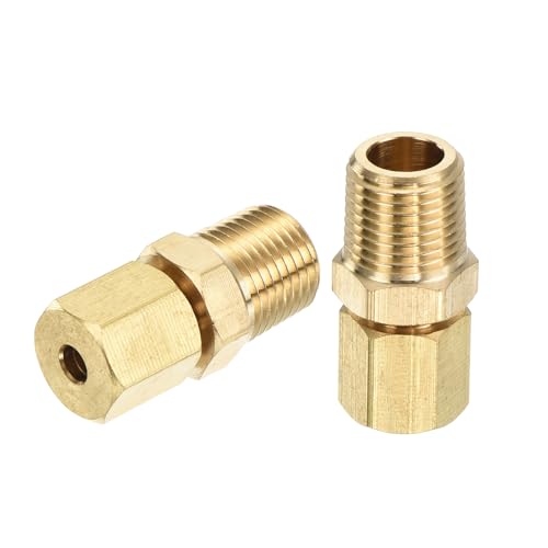 uxcell 5Pcs Brass Compression Tube Fitting, 1/8" Tube OD x 1/8" NPT Male Connector Straight Coupling Adapter Union Fittings