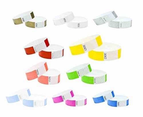 Wristbands Made from Dupont Tyvek 3/4 inch 100 Pack Paper Like Bracelets Used for Events Nightclubs waterparks etc. Multi Coloured