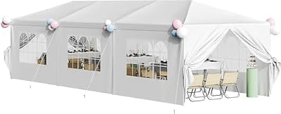 Flamaker 10'x30' Heavy Duty Party Tent - Waterproof Wedding Canopy with Removable Sidewalls & 2 Doors - Event Shelter Gazebo for Outdoor Gatherings (White)