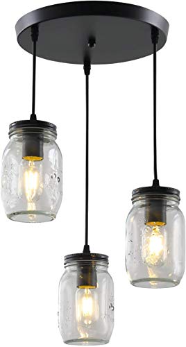 Deweylaza Mason Jar Chandelier Light Fixture Farmhouse Pendant Lighting Semi Flush Mount Ceiling Hanging Light with Glass Shade Chandelier for Kitchen Island Dining Room Hallway