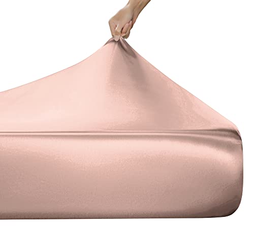 Milvowoc Queen Satin Fitted Sheet, Rose Gold Fitted Sheet Only Soft Bottom Fitted Sheet, Fitted Bed Sheets - 1 Piece #TOP2