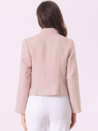 Allegra K Women's Plaid Tweed Blazer Long Sleeve Button Down Work Office Short Jacket4