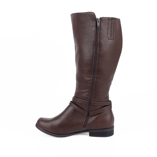 Extra Wide Calf Knee High Boots for Women, Flat Low Heel Side Zipper Tall Riding Boots Plus Size3