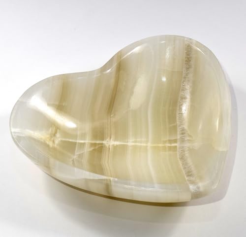 Hqrp-Crystal Hc Set: 5.25 Inch Silver Onyx Heart Shaped Bowl Banded Natural Mineral Sparkling Striped Crystal Polished Stone Cup thumb #2