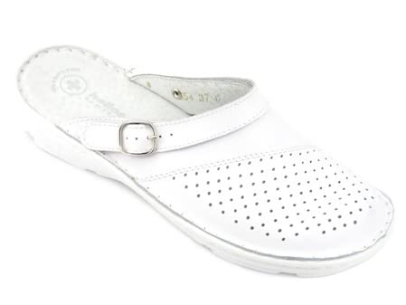 Zapatillas Sanitarias Mujer con Parte Superior Calada Cerrada Tira Ajustable Suela Flexible Ligeras Cómodas Blanco Talla 41