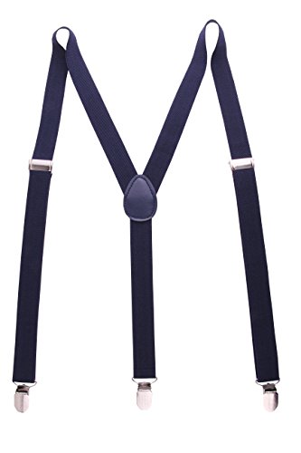 JINIU 1 Inch Fashion Mens Suspenders Christmas Adjustable Elastic Strong Clips for Men Wide Solid Navy