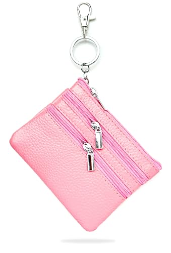 Image of Women's Small Leather Coin Purse with Key Ring and Snap Hook, iToolai Mini Change Card Case Wallet Pouch with Keychain, 07 Pink, One Size (4.33 inchx 3.54 inch), Keychain Coin Pouch With Snap Hook