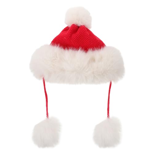 Bonnet tricoté rouge douillet femme avec pompon fausse fourrure