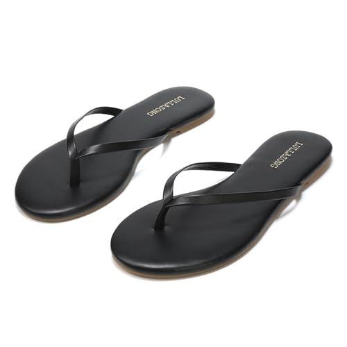 Image of LULLASONG Flip Flops For Women Comfortable Round Toe Beach Sandals Thong Strap Slides Slip On Dressy Flats Sandals For Women