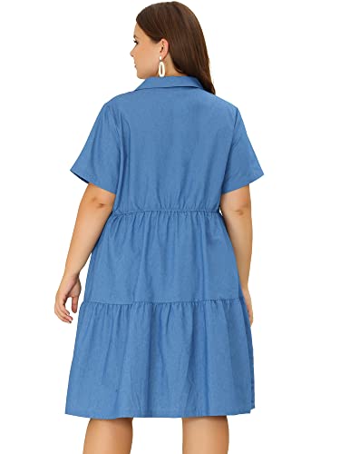 Image of Agnes Orinda Plus Size Chambray Dress for Women Short Sleeve Button Down Flowy Tiered Shirt Dresses