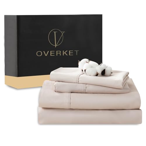 Image of 100% Egyptian Cotton Sheets King Size 4PCS 1000 Thread Count Sateen Weave Soft Breathable 16-Inch Deep Pocket (King,Dusty Pink)