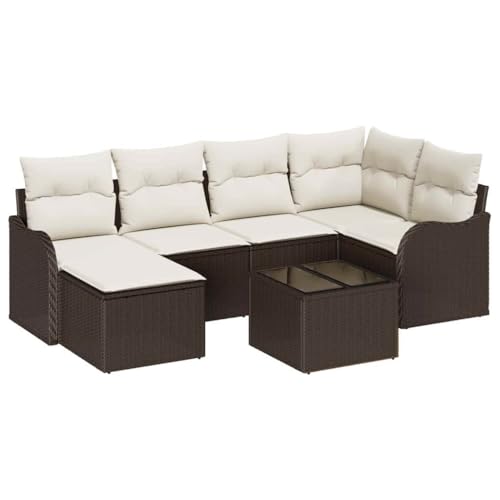 vidaXL Ensemble de canapé de Jardin 7 pcs Marron et Blanc Poly rotin, Innovations de Jardin : Canapé d'Extérieur Rectangulaire, Solutions de Rangement...