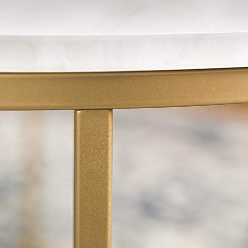 Eden Bridge Designs 91cm Round Mid Century Modern Coffee Table with X-Base for Living Room /Office decoration, Metal, Glass/Gold/Faux Marble