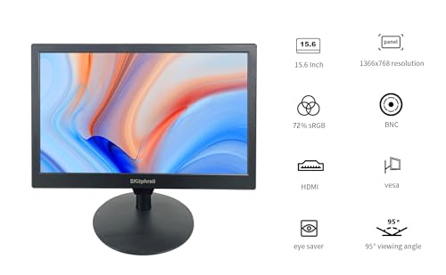 Image of SKitphrati 15.6 Inch Small Computer PC Monitor, 1366x768 Video Screen with HDMI VGA BNC Ports, VESA Mounting, NVR /DVR for Home Office, Built-in Speakers