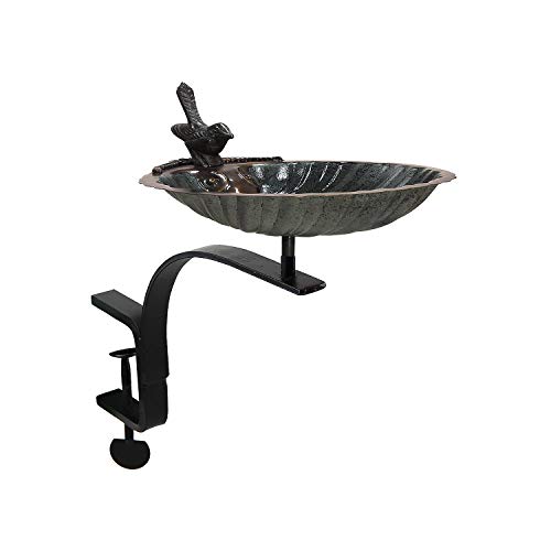 Achla Designs BBM-01-RM Scallop Shell Rail Mount Bracket Birdbath, Antique Brass Plated, Black