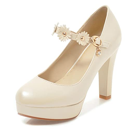 Escarpins femme talon carré Lizoleor avec noeud perle chaussure mariage plateforme