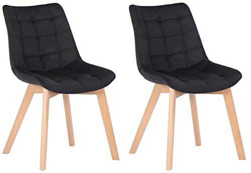 CLP Lot de 2 chaises Passaic en Velours, ergonomiques matelassées, avec Patins au Sol, Charge Max. 150 kg, Couleur:Noir