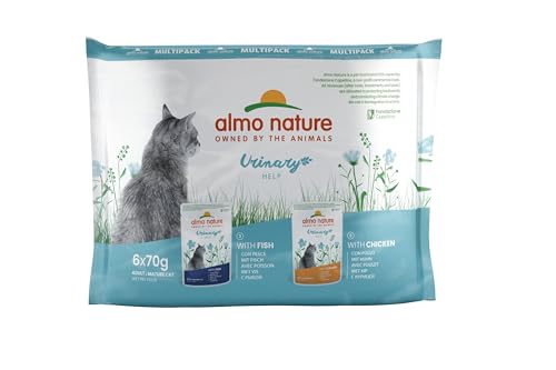 almo nature Multipack Holistic Urinary Help - 3 x Mit Fisch - 3 x Mit mit Huhn. Alleinfutter für Erwachsene Katzen,Nassfutter 6er Pack (6x70g)