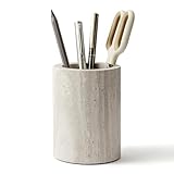 WORHE Natural Marble Pen Holder for Desk, Handcrafted Sturdy Desk Organizer with Anti-Slip Base 3.1” x 4.3” – Unique Stone Craft for Office Supplies, Makeup Brushes & Home Decor Grey (WH077)
